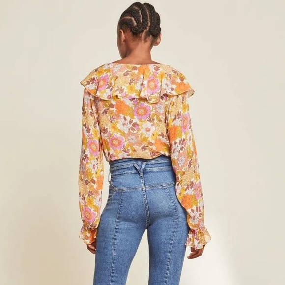 Veronica Beard Kitt Floral Silk Sheer Ruffle Collar Blouse Bell Sleeve Size 2 - Picture 4 of 8